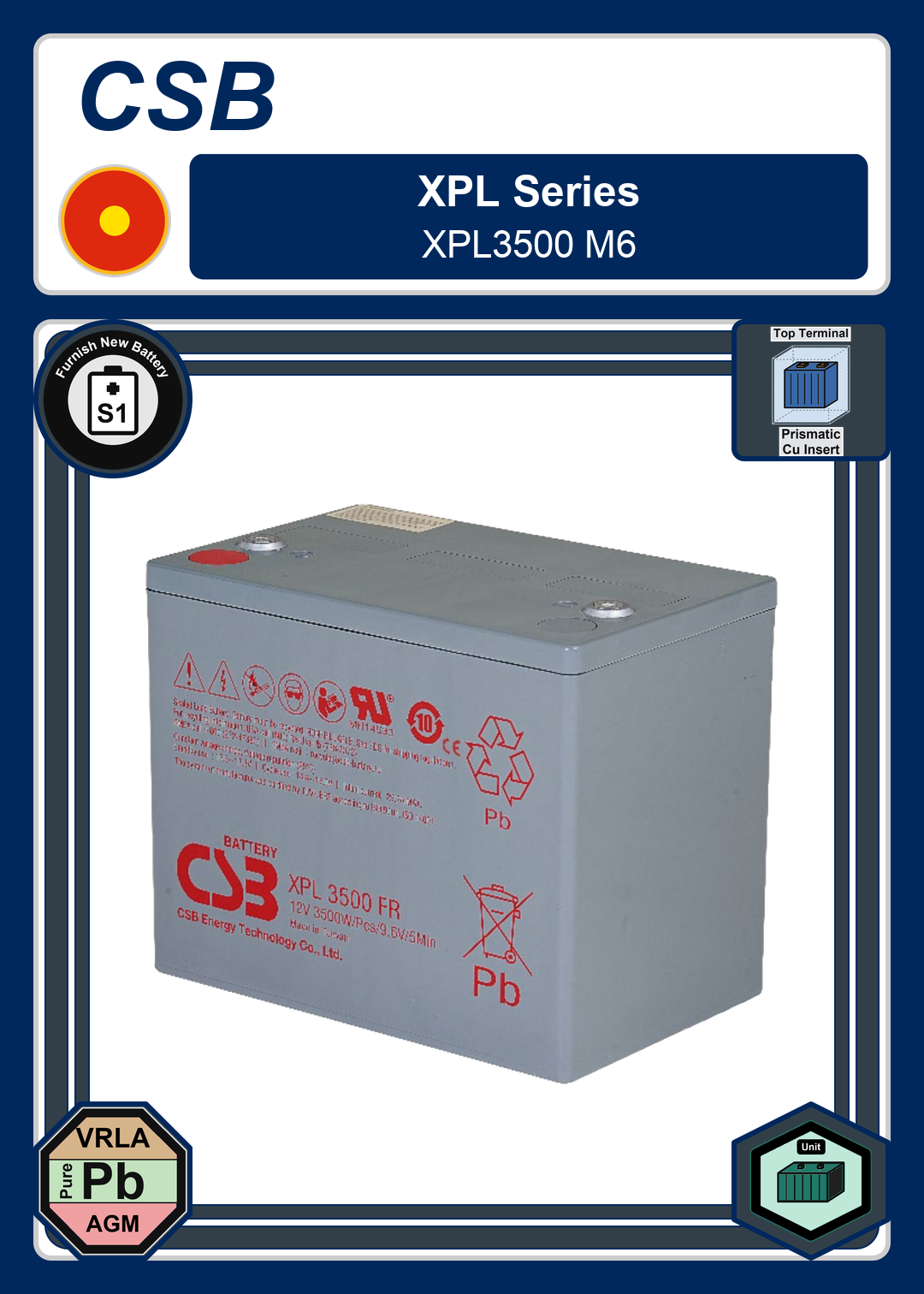 Furnish New Battery CSB XPL Series XPL3500 M6
