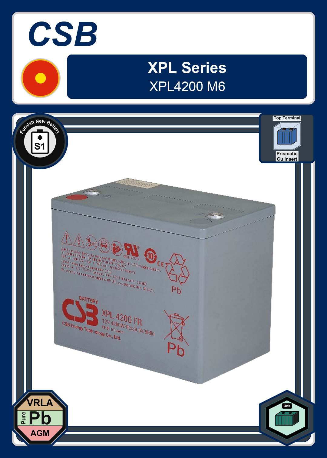 Furnish New Battery CSB XPL Series XPL4200 M6