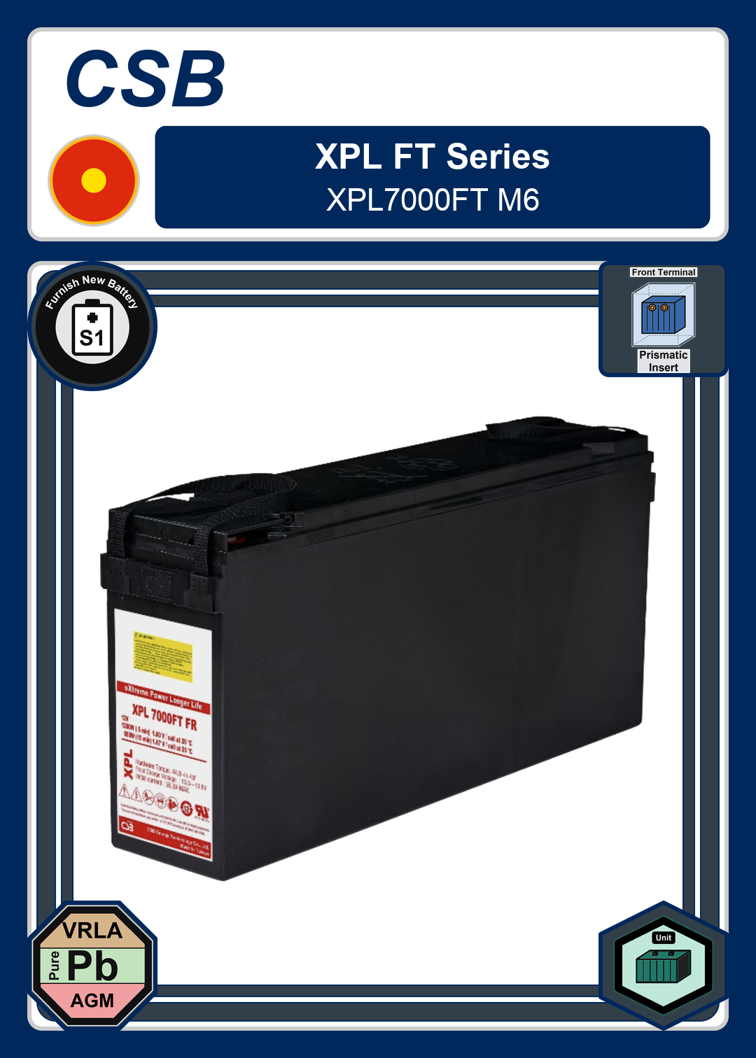 Furnish New Battery CSB XPL FT Series XPL7000FT M6