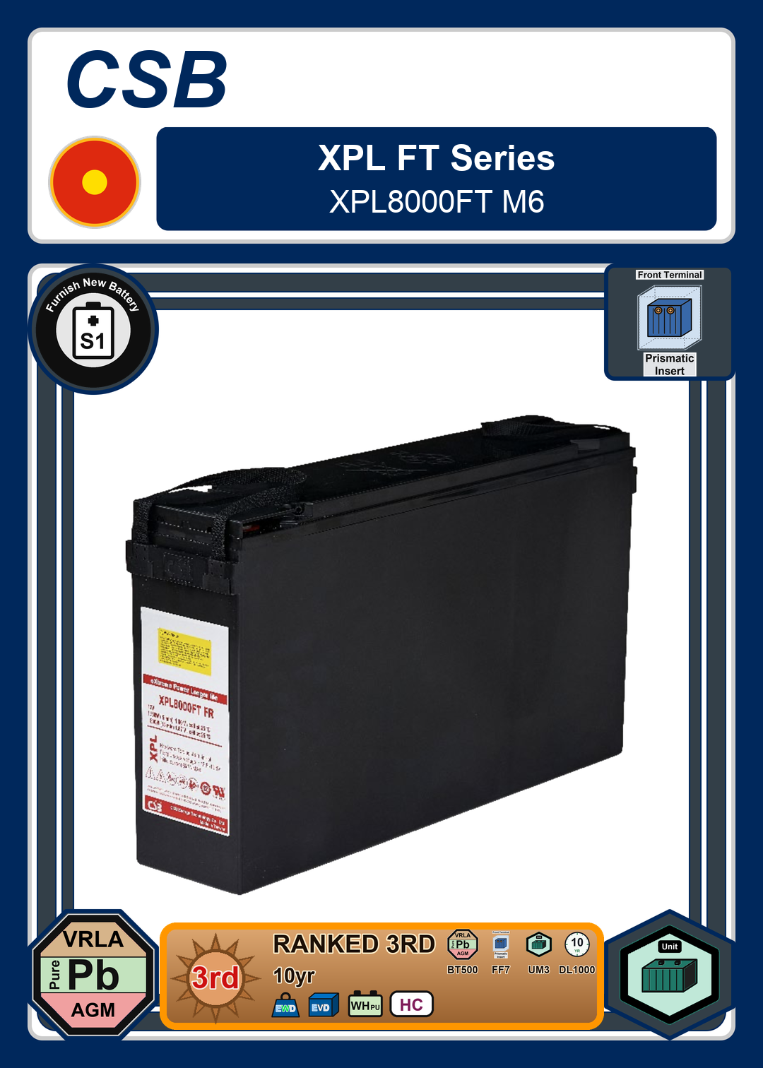 Furnish New Battery CSB XPL FT Series XPL8000FT M6