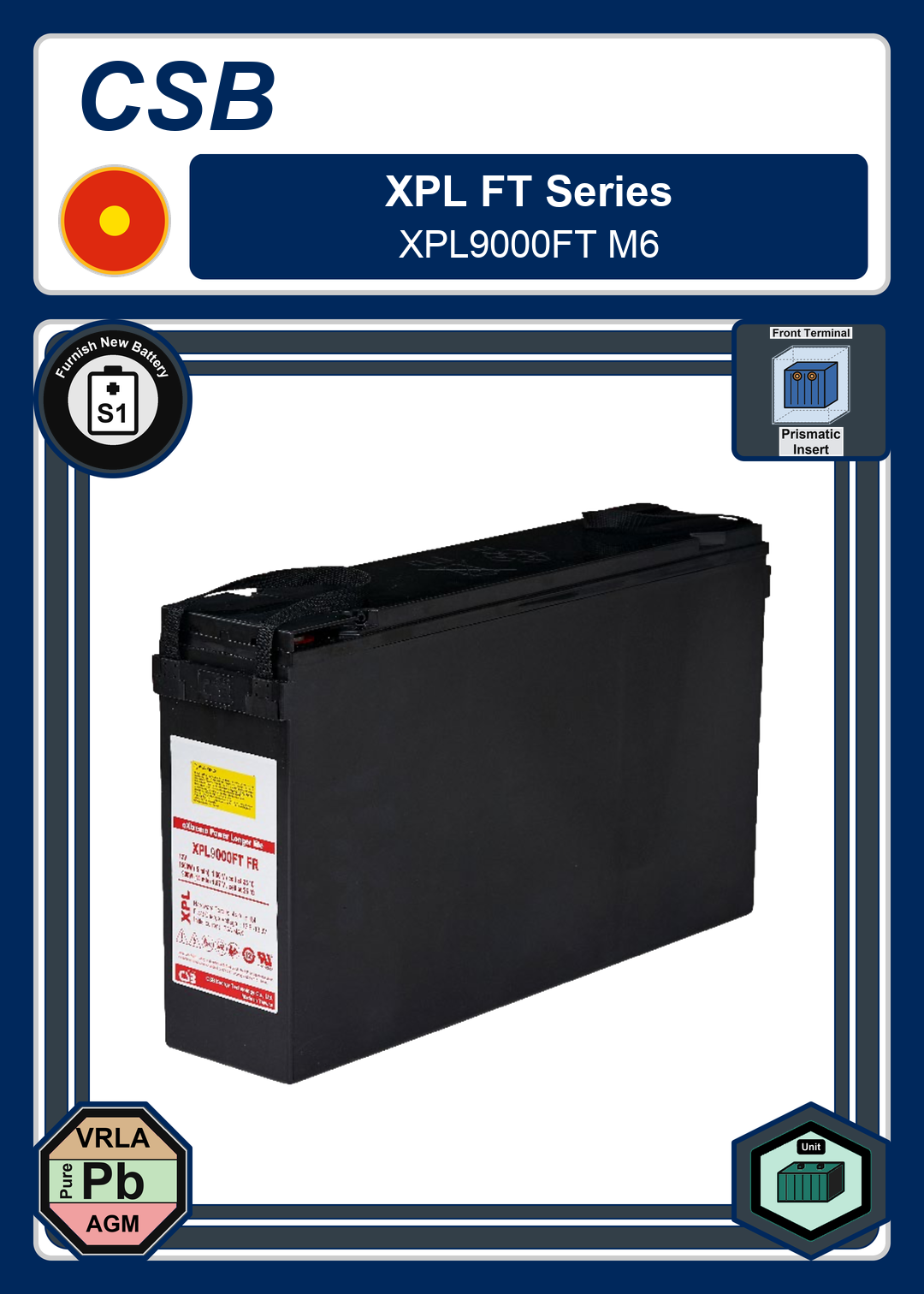 Furnish New Battery CSB XPL FT Series XPL9000FT M6