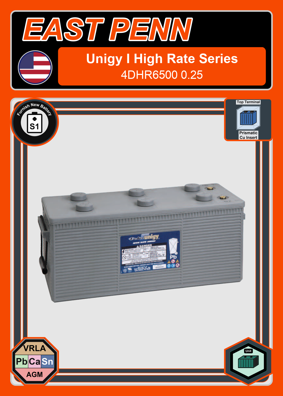 Furnish New Battery East Penn Deka Unigy High Rate Series 4DHR6500 0 25