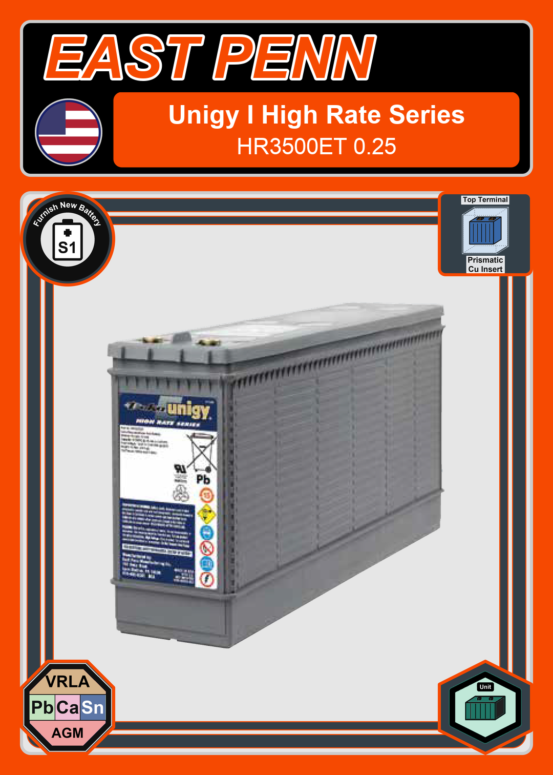 Furnish New Battery East Penn Deka Unigy High Rate Series HR3500ET 0 25