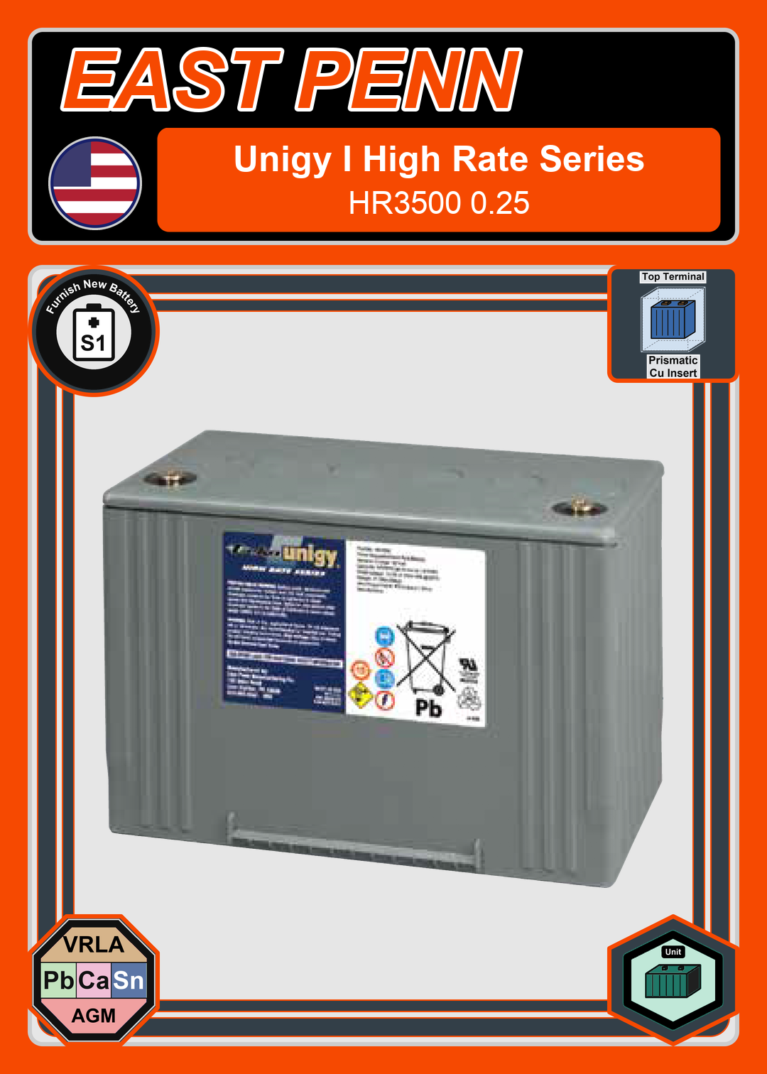 Furnish New Battery East Penn Deka Unigy High Rate Series HR3500 0 25