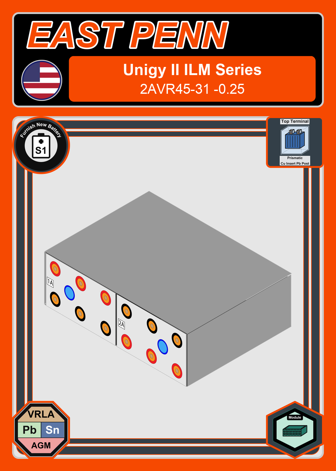 Furnish New Battery East Penn Unigy II ILM Series 2AVR45 31 0 25