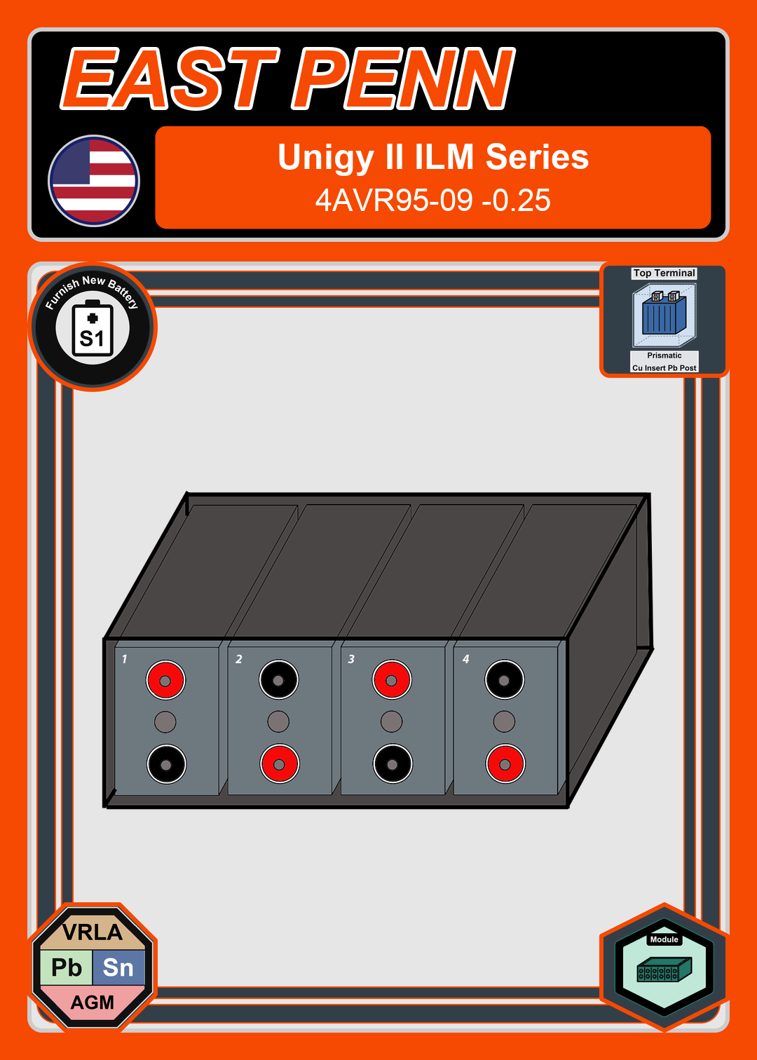 Furnish New Battery East Penn Unigy II ILM Series 4AVR95 09 0 25