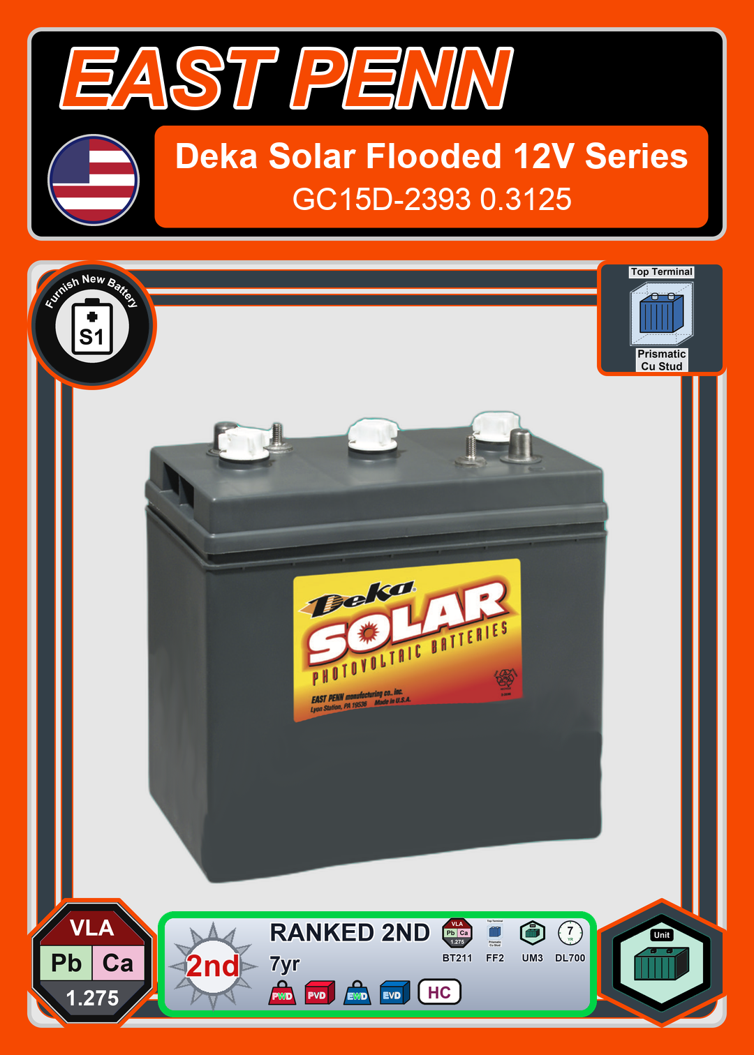 Furnish New Battery East Penn Deka Solar GC15D 2393 0 3125