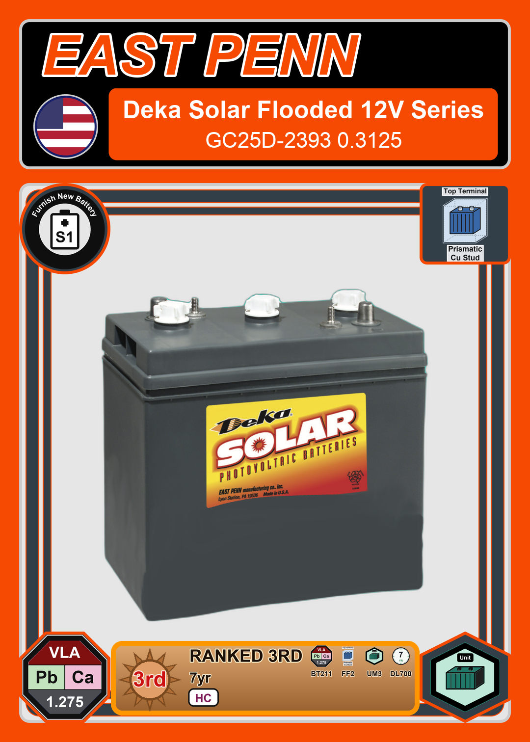 Furnish New Battery East Penn Deka Solar GC25D 2393 0 3125