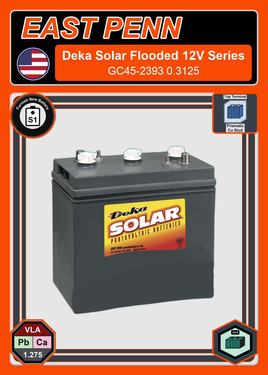 Furnish New Battery East Penn Deka Solar GC45 2393 0 3125