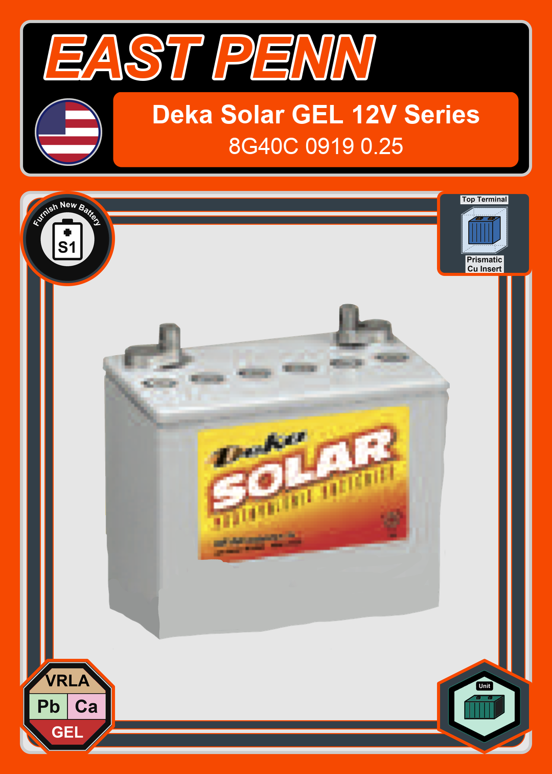 Furnish New Battery East Penn Deka Solar GEL 8G40C 0919 0 25