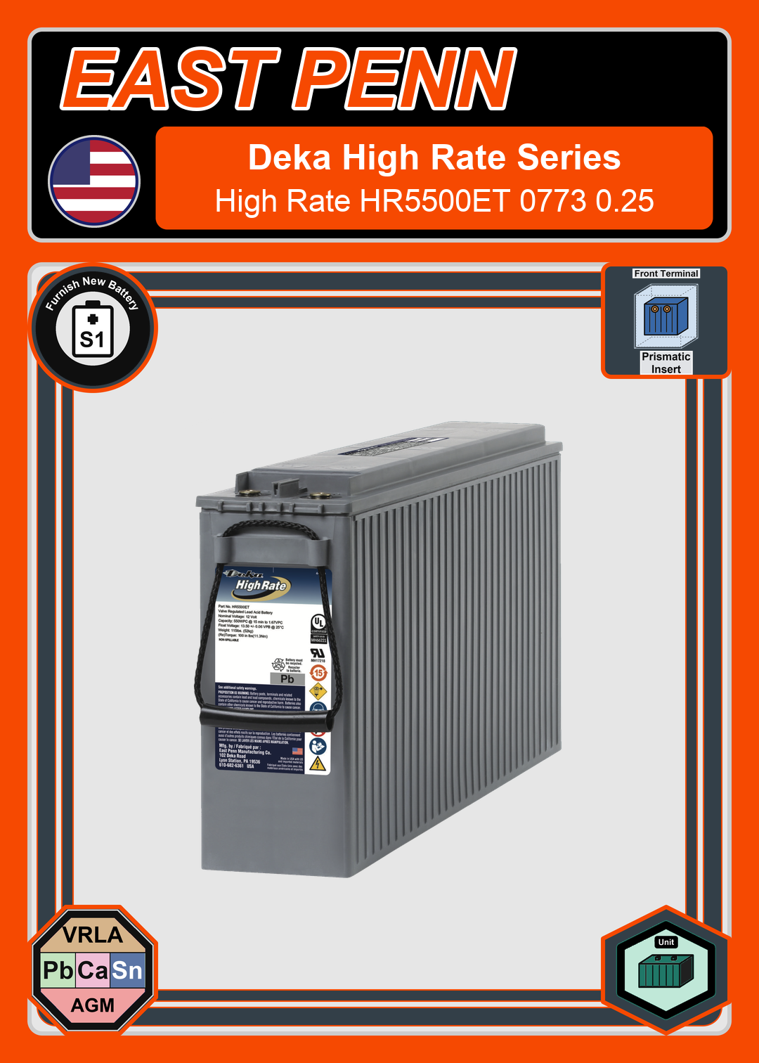 Furnish New Battery East Penn Deka High Rate HR5500ET 0773 0 25