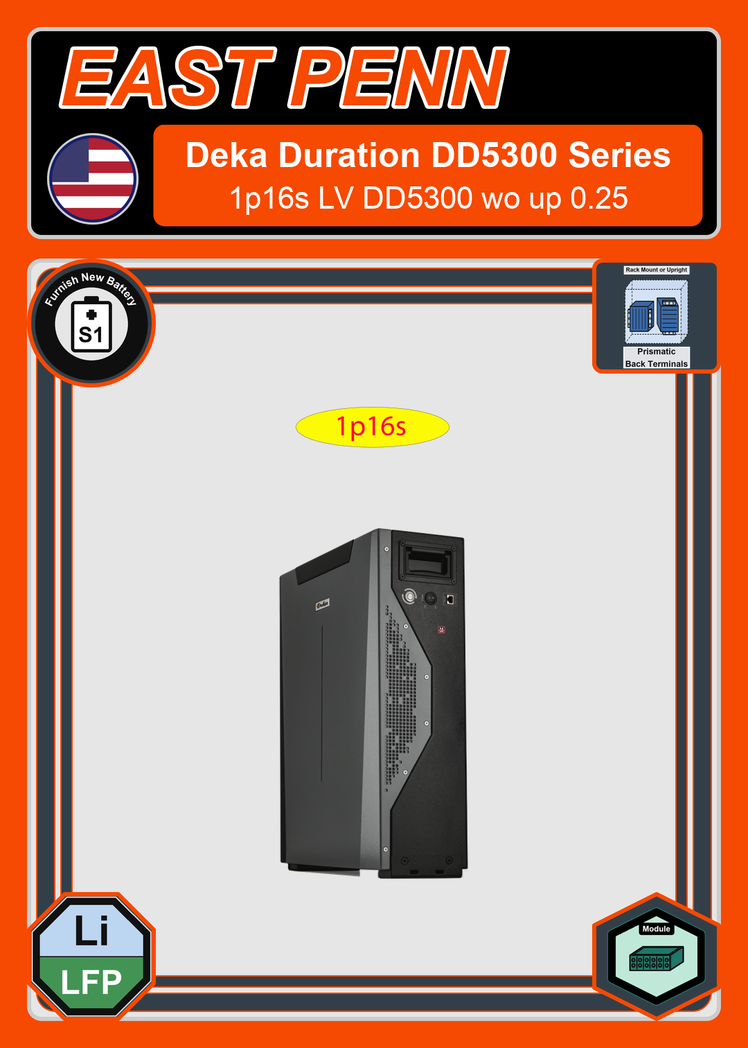 Furnish New Battery East Penn Battery Deka Duration 1p16s LV DD5300 wo up 0.25