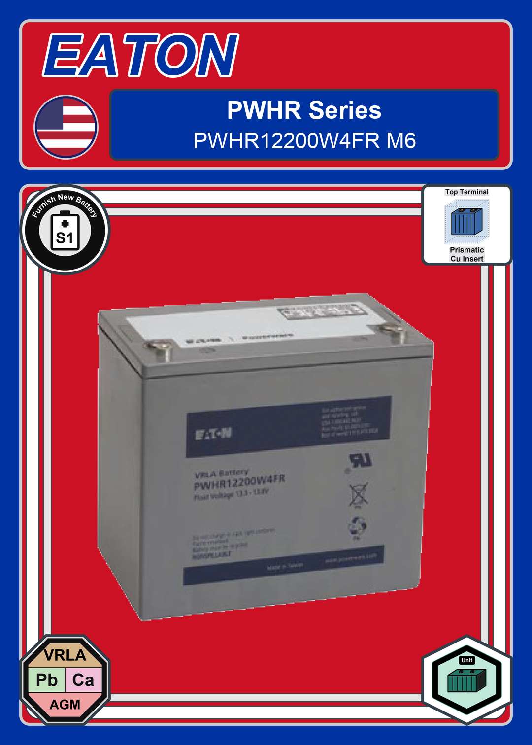 Furnish New Battery EATON PWHR Series PWHR12200W4FR M6