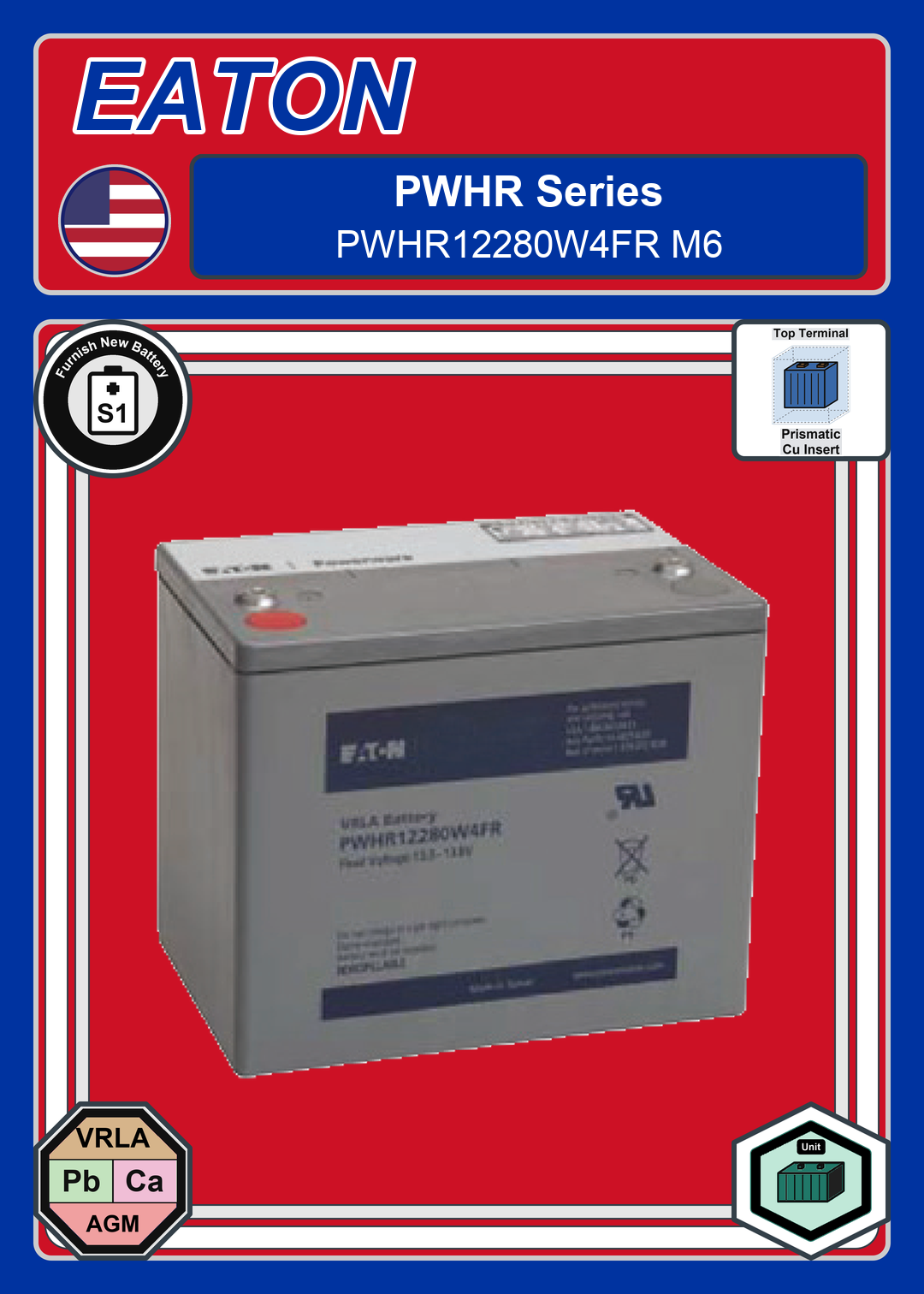 Furnish New Battery EATON PWHR Series PWHR12280W4FR M6