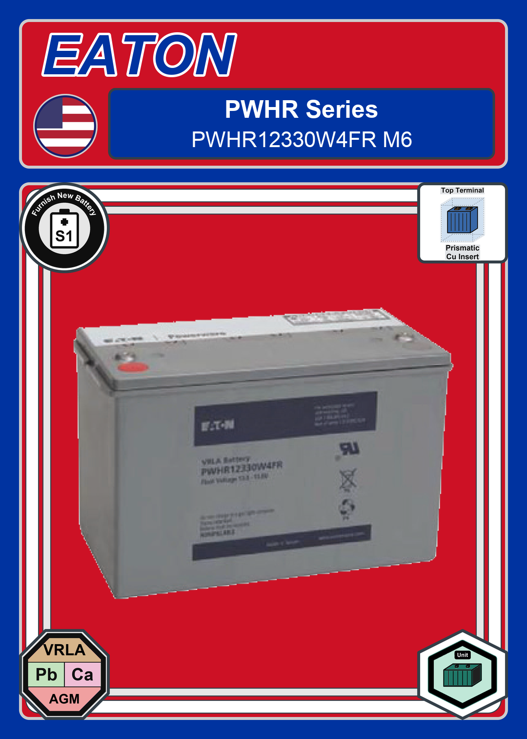 Furnish New Battery EATON PWHR Series PWHR12330W4FR M6