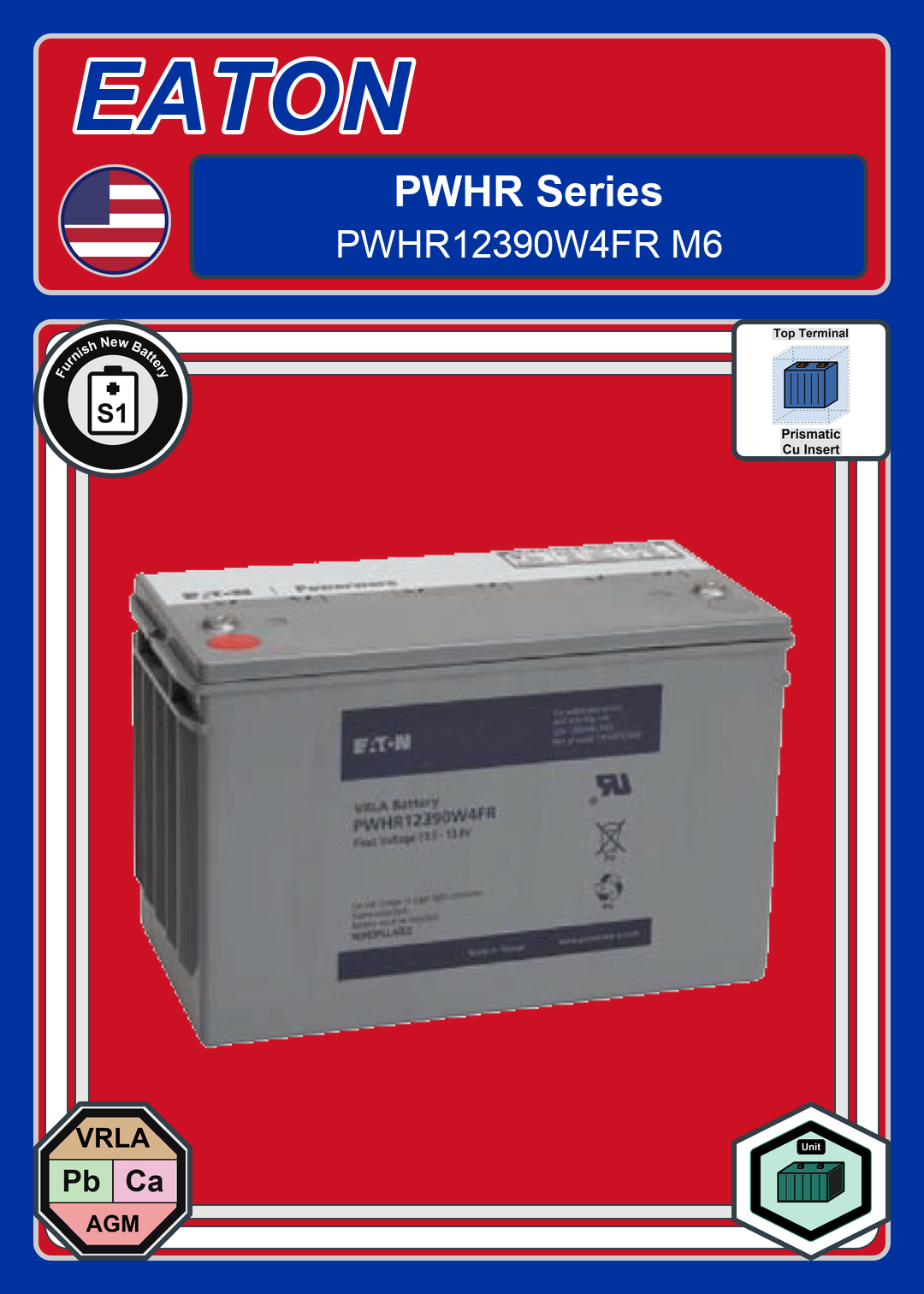 Furnish New Battery EATON PWHR Series PWHR12390W4FR M6