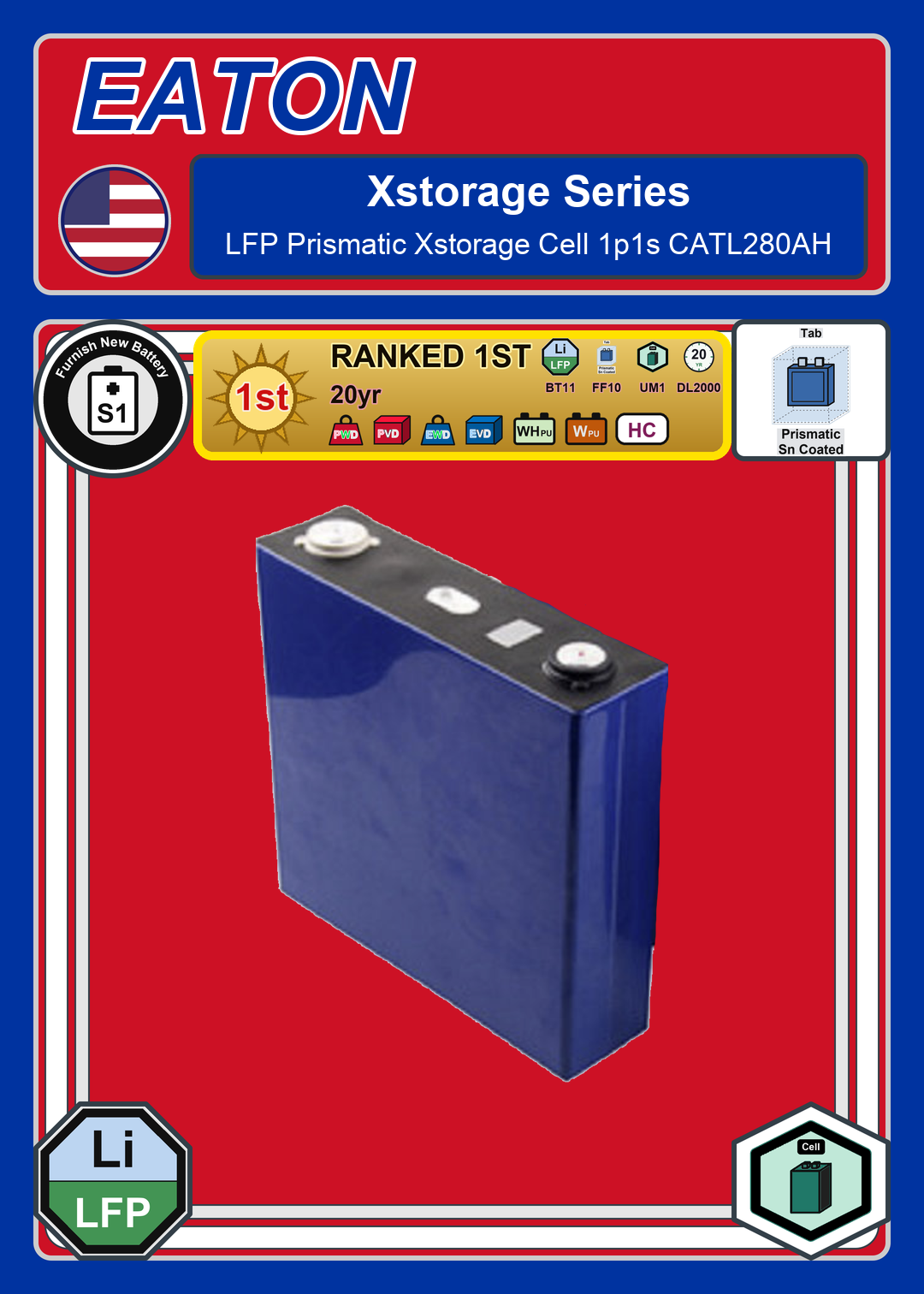 Furnish New Battery Eaton Battery LFP Prismatic Xstorage Cell 1p1s CATL280AH 4 2vpc