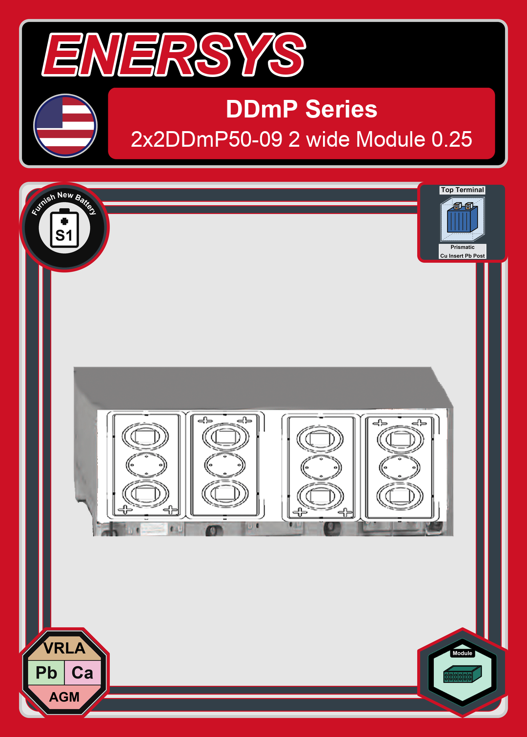 Furnish New Battery Enersys DDmP Series 2x2DDmP50 09 2 wide Module 0 25