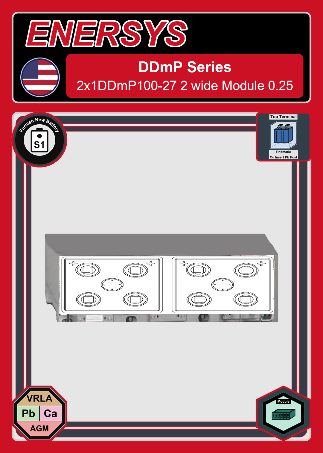 Furnish New Battery Enersys DDmP Series 2x1DDmP100 27 2 wide Module 0 25