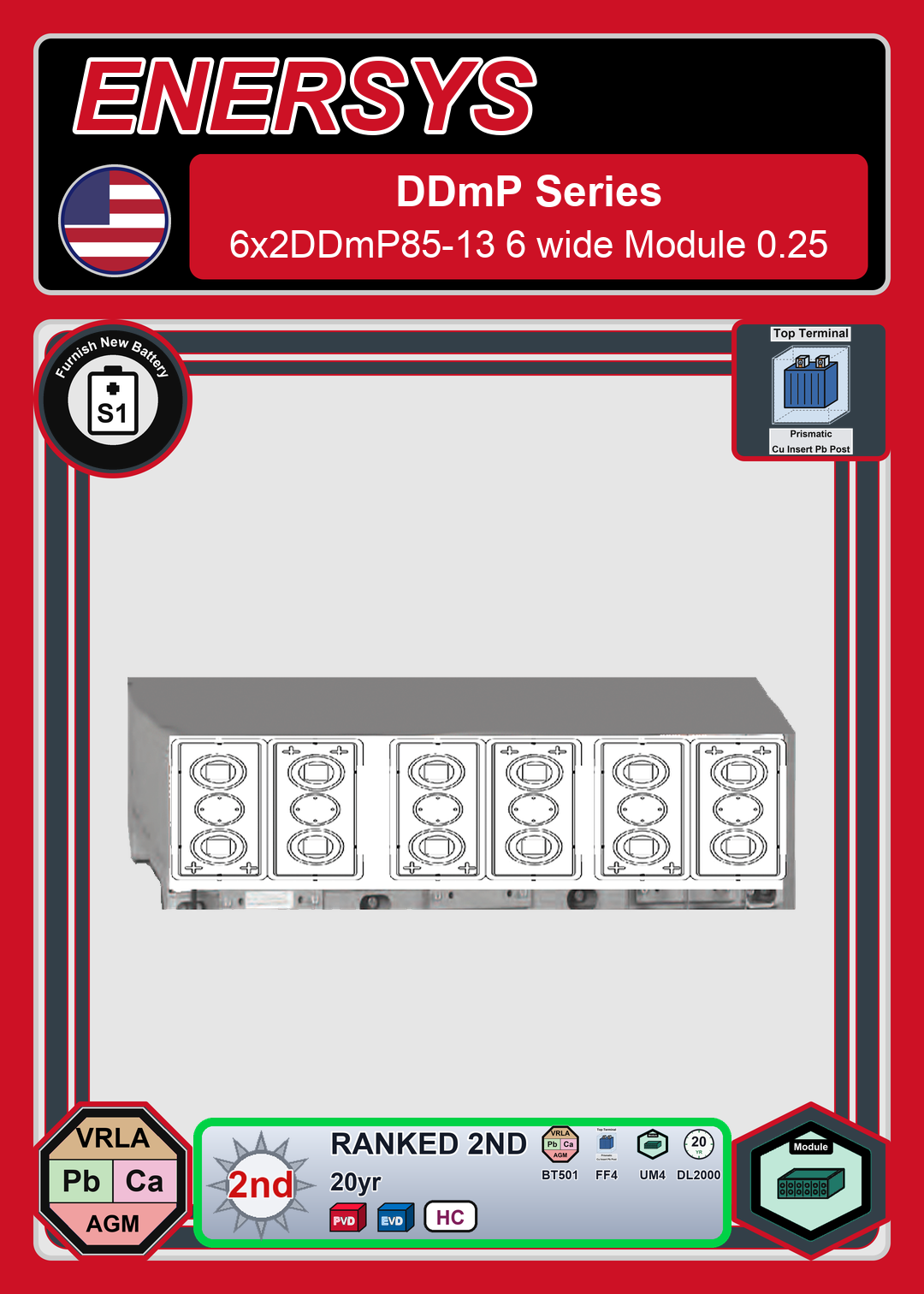 Furnish New Battery Enersys DDmP Series 6x2DDmP85 13 6 wide Module 0 25