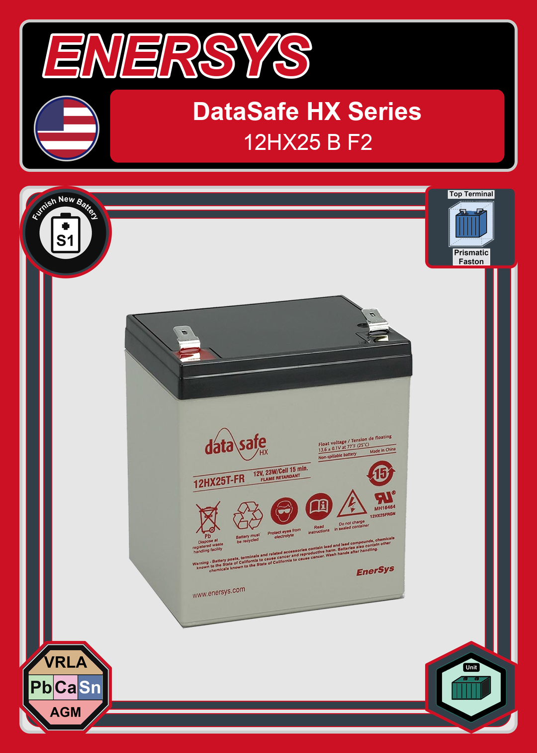 Furnish New Battery Enersys Data Safe HX 12HX25 B F2