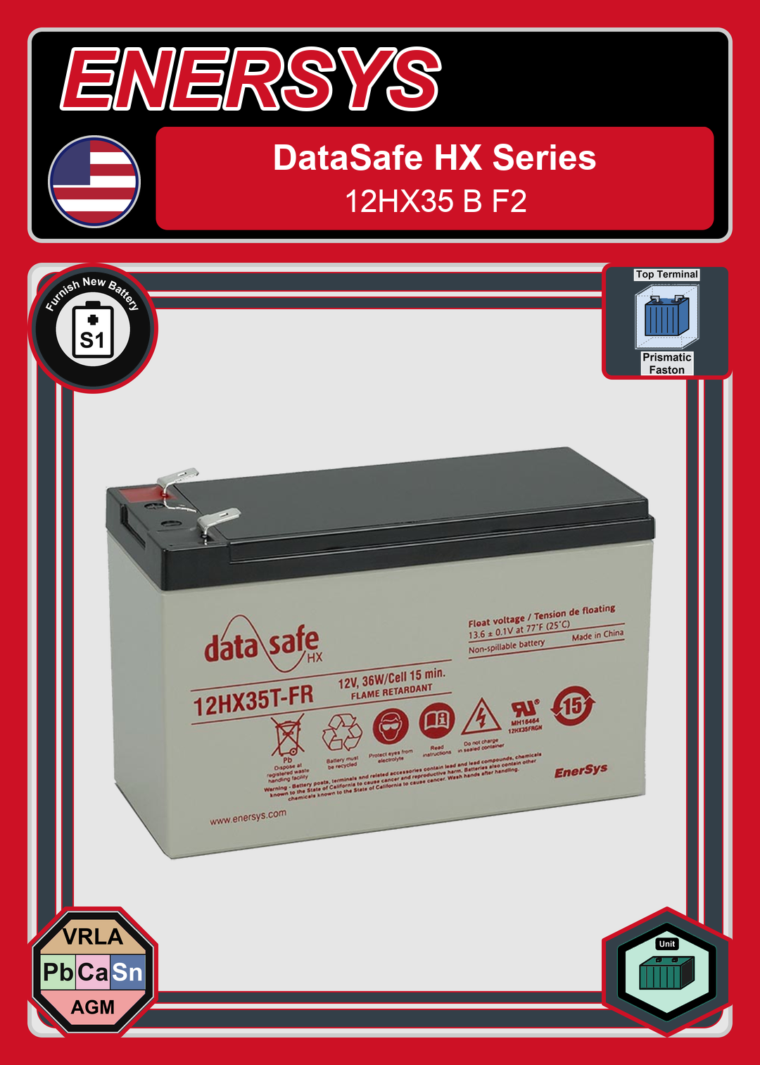 Furnish New Battery Enersys Data Safe HX 12HX35 B F2