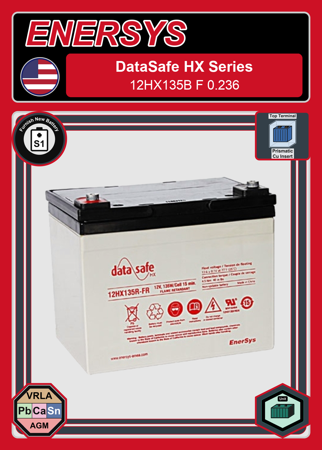 Furnish New Battery Enersys Data Safe HX 12HX135B F 0 236