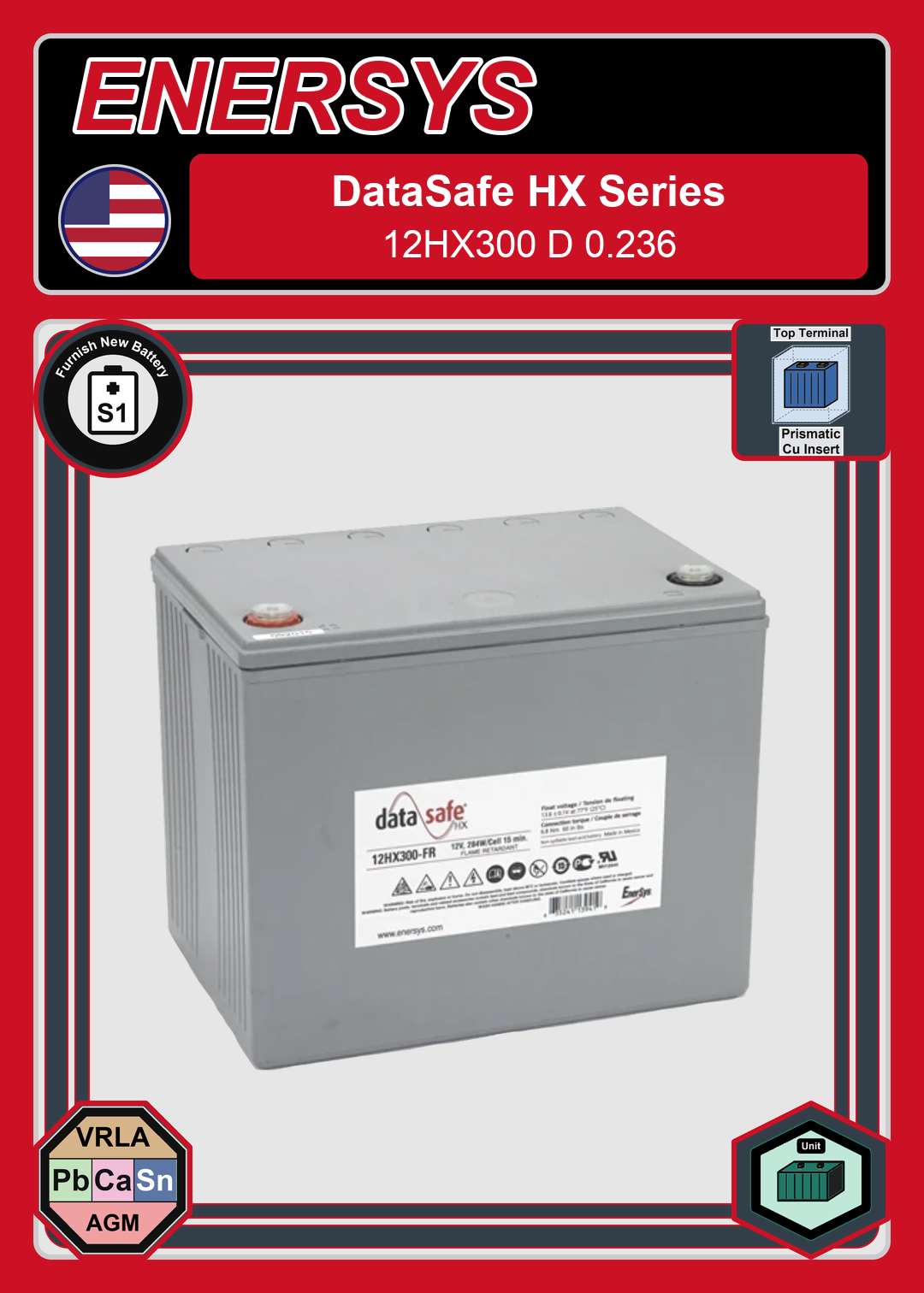 Furnish New Battery Enersys Data Safe HX 12HX300 D 0 236