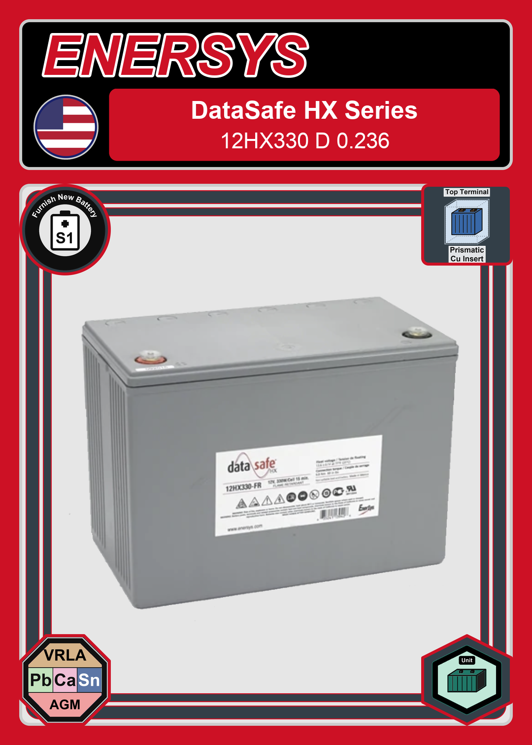 Furnish New Battery Enersys Data Safe HX 12HX330 D 0 236