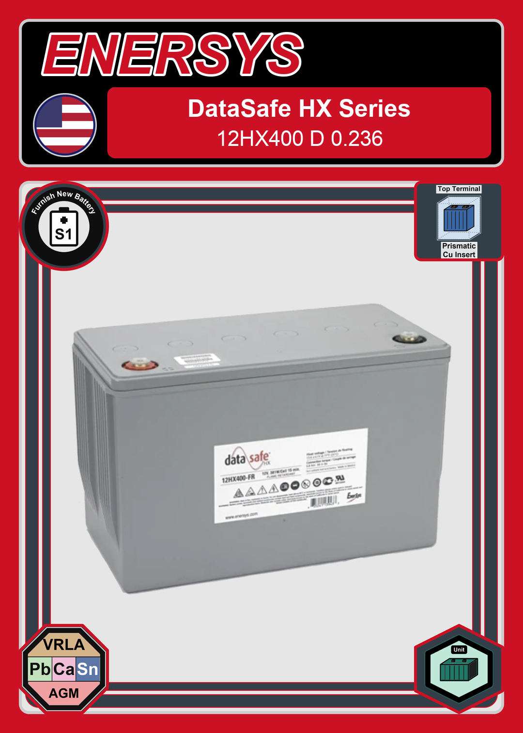 Furnish New Battery Enersys Data Safe HX 12HX400 D 0 236