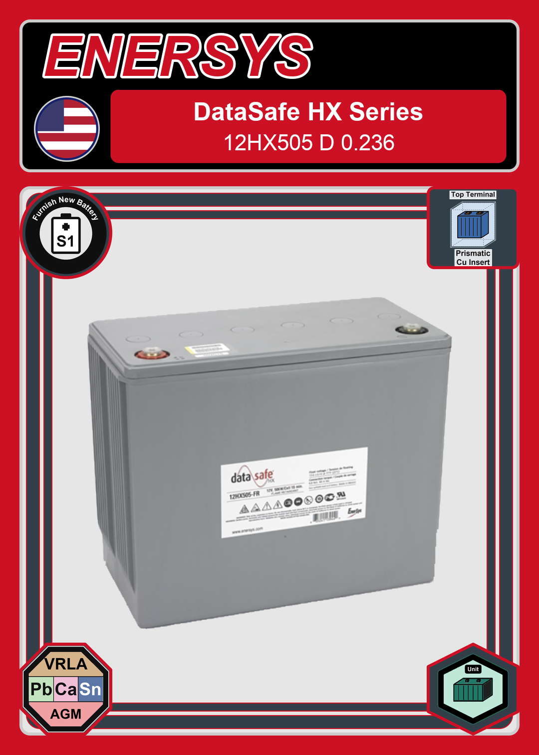 Furnish New Battery Enersys Data Safe HX 12HX505 D 0 236