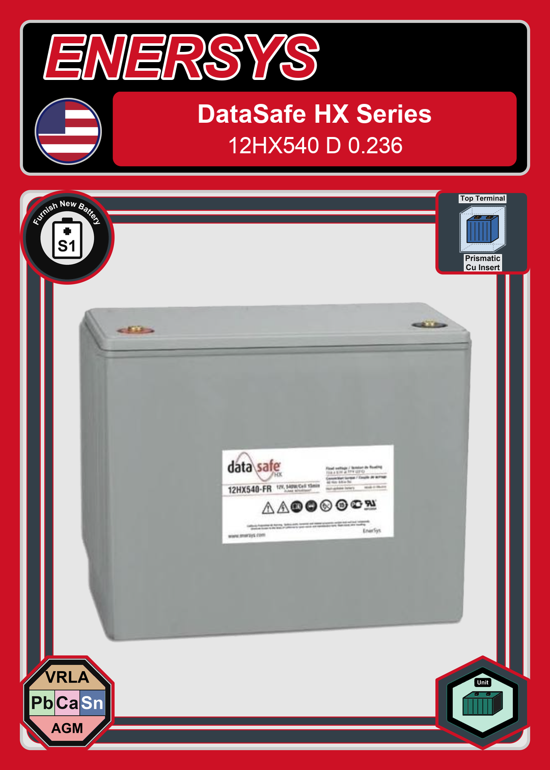 Furnish New Battery Enersys Data Safe HX 12HX540 D 0 236