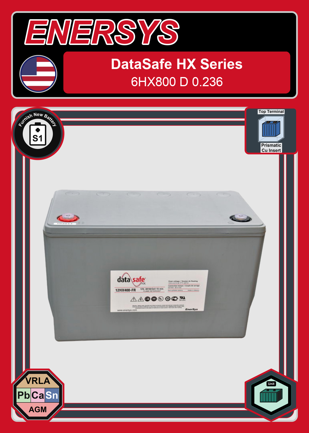 Furnish New Battery Enersys Data Safe HX 6HX800 D 0 236