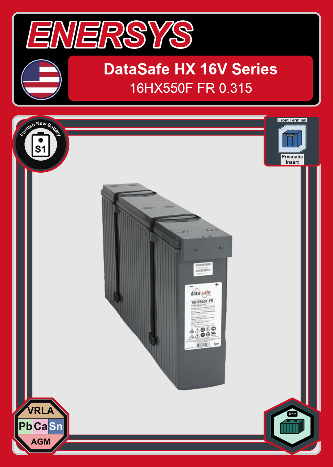 Furnish New Battery Enersys Data Safe 16HX FT 16HX550F FR 0 315