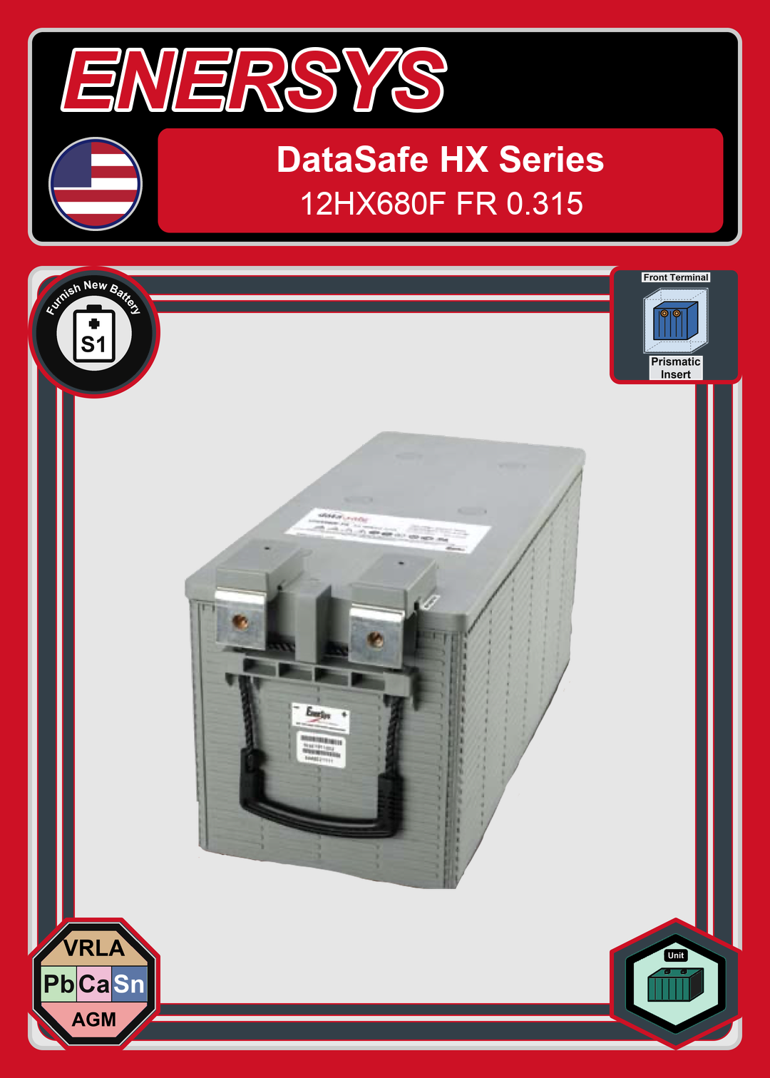 Furnish New Battery Enersys Data Safe HX 12HX680F FR 0 315