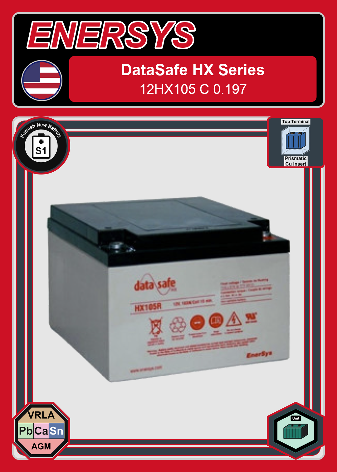Furnish New Battery Enersys Data Safe HX 12HX105 C 0 197