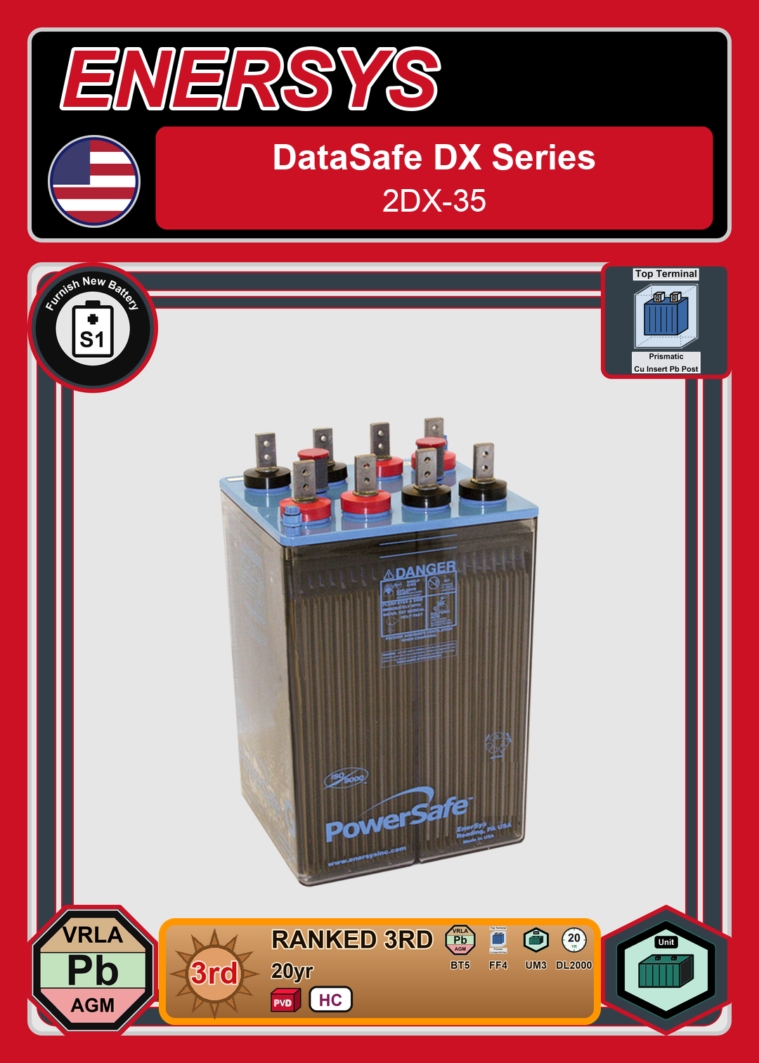 Furnish New Battery Enersys Data Safe DX 2DX 35 0 188