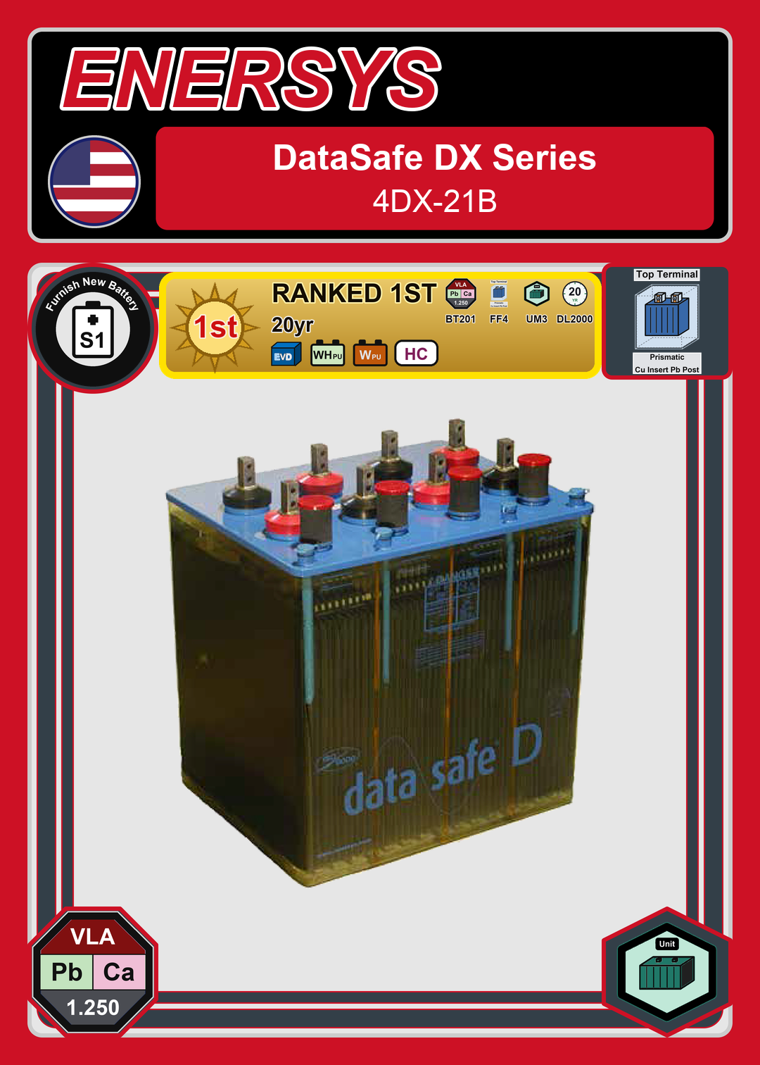Furnish New Battery Enersys Data Safe DX 4DX 21B 0 188