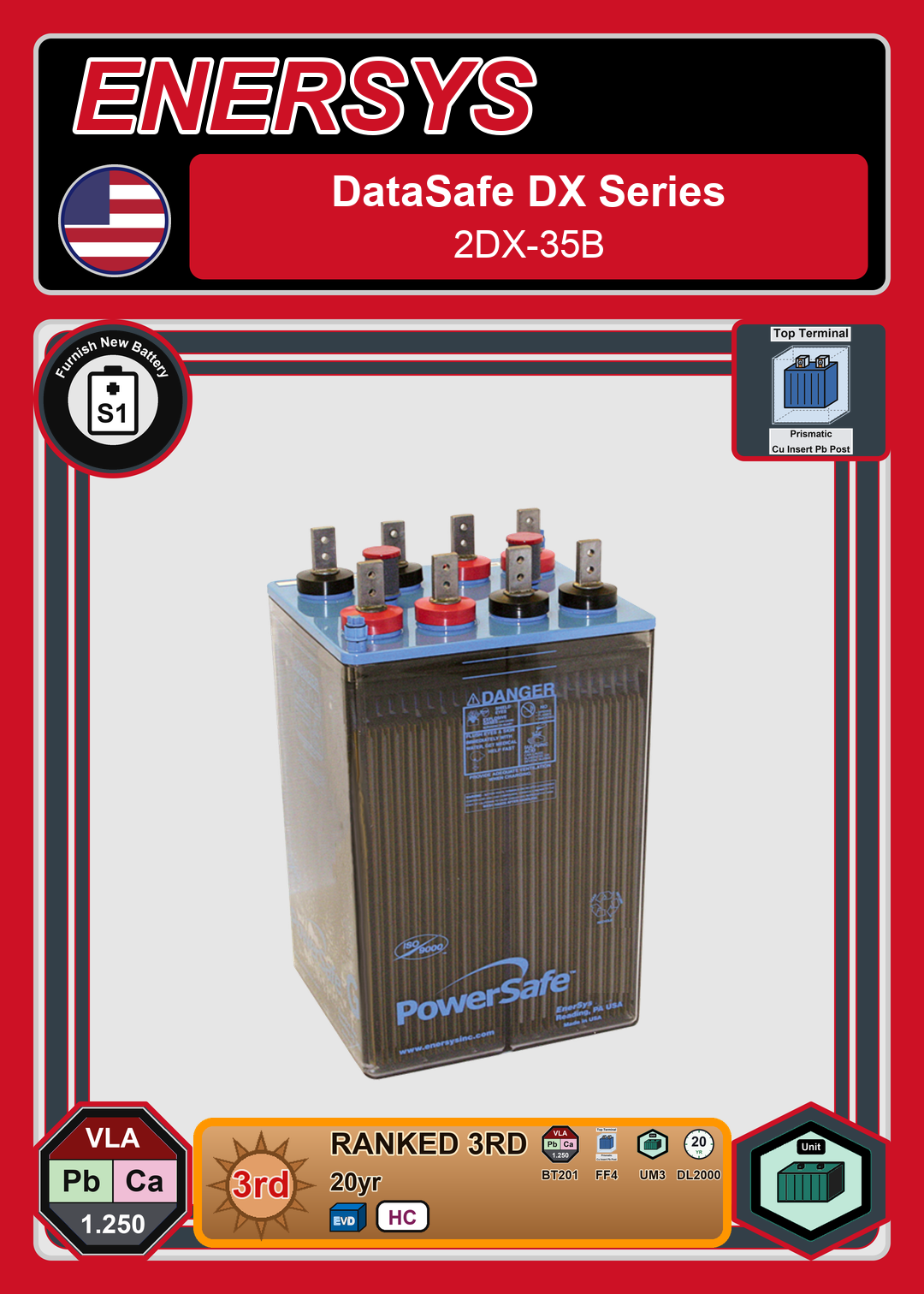 Furnish New Battery Enersys Data Safe DX 2DX 35B 0 188