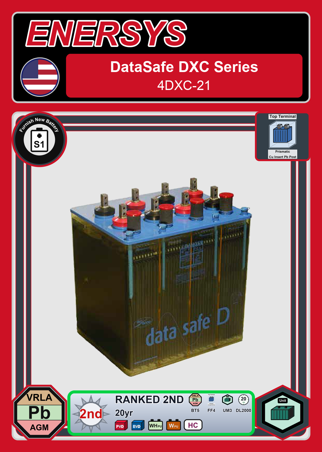 Furnish New Battery Enersys Data Safe DX 4DXC 21 0 188