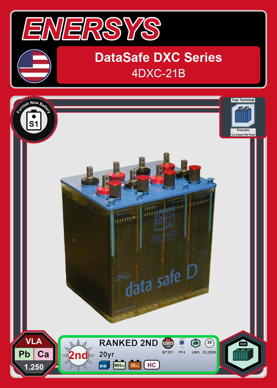 Furnish New Battery Enersys Data Safe DX 4DXC 21B 0 188