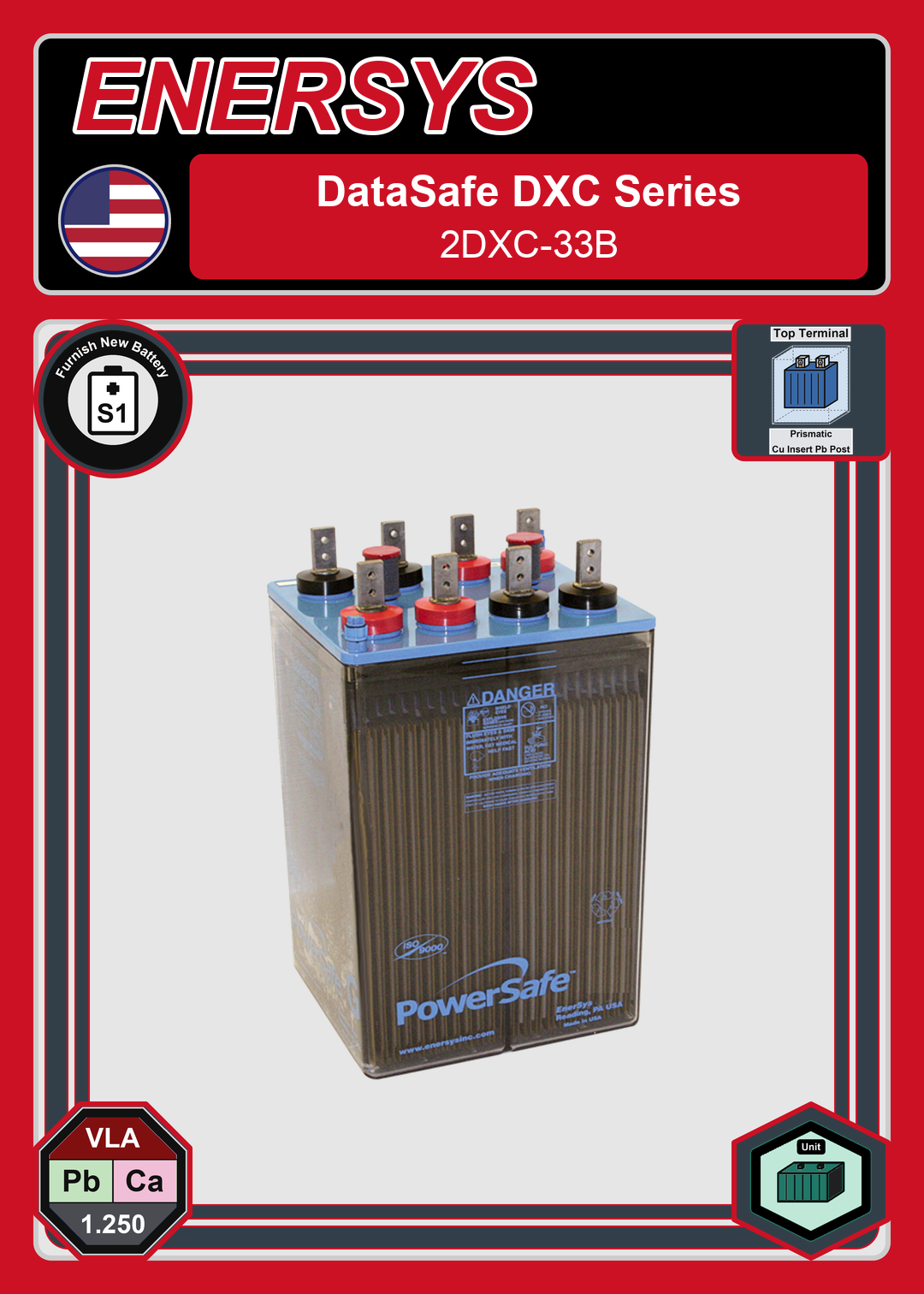 Furnish New Battery Enersys Data Safe DX 2DXC 33B 0 188