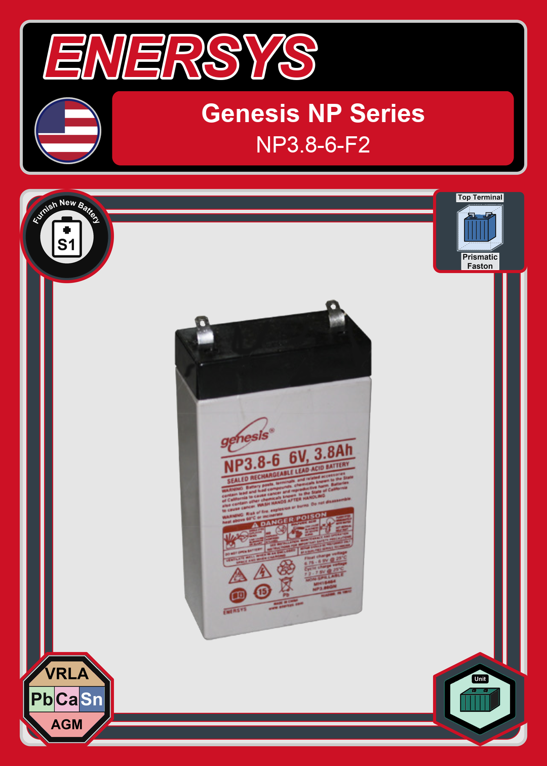 Furnish New Battery Enersys Genesis NP Series NP3 8 6 F2