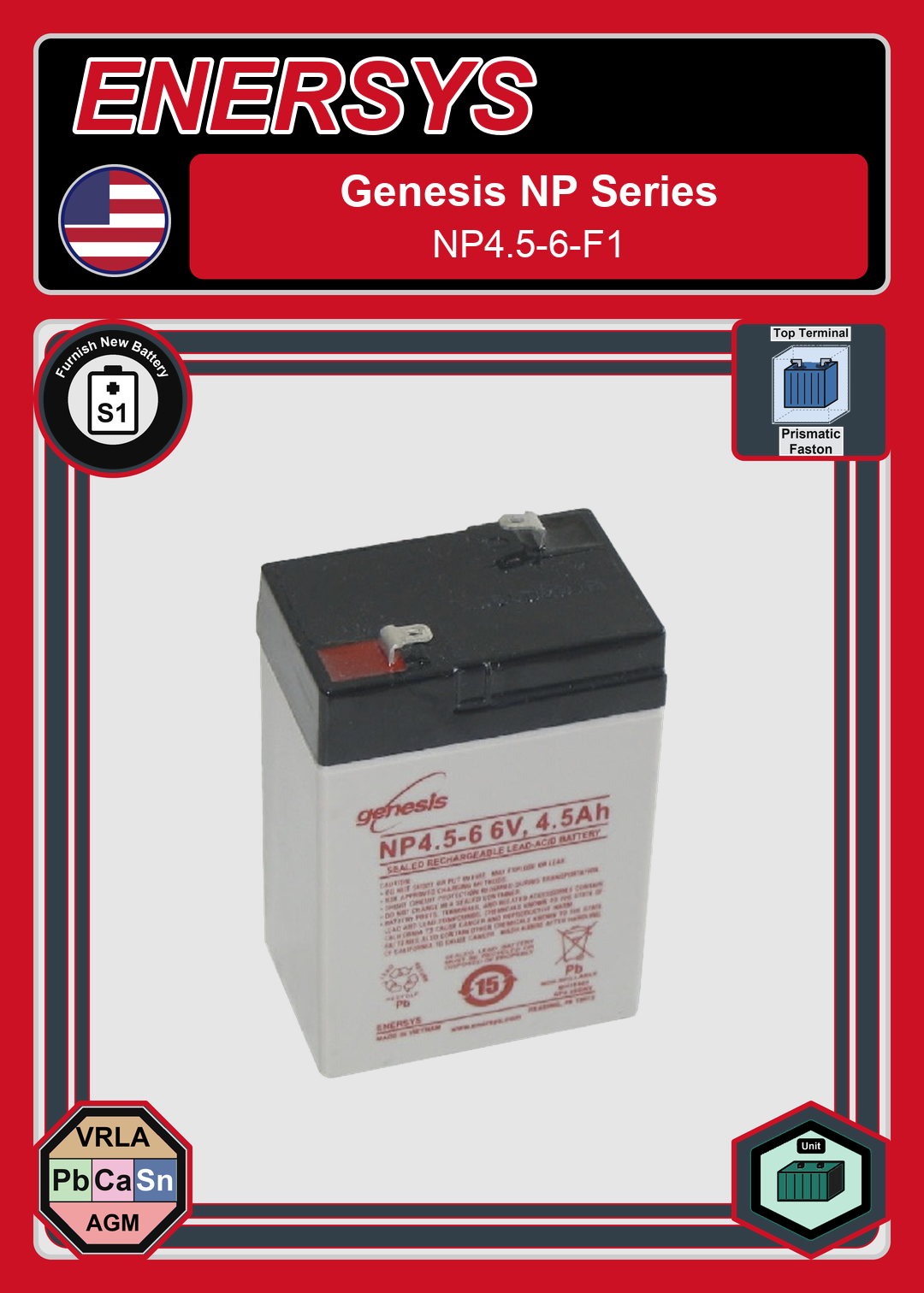 Furnish New Battery Enersys Genesis NP Series NP4 5 6 F1
