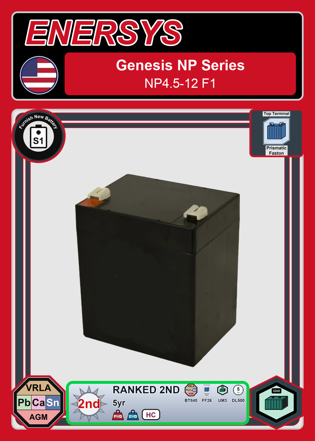 Furnish New Battery Enersys Genesis NP Series NP4 5 12 F1