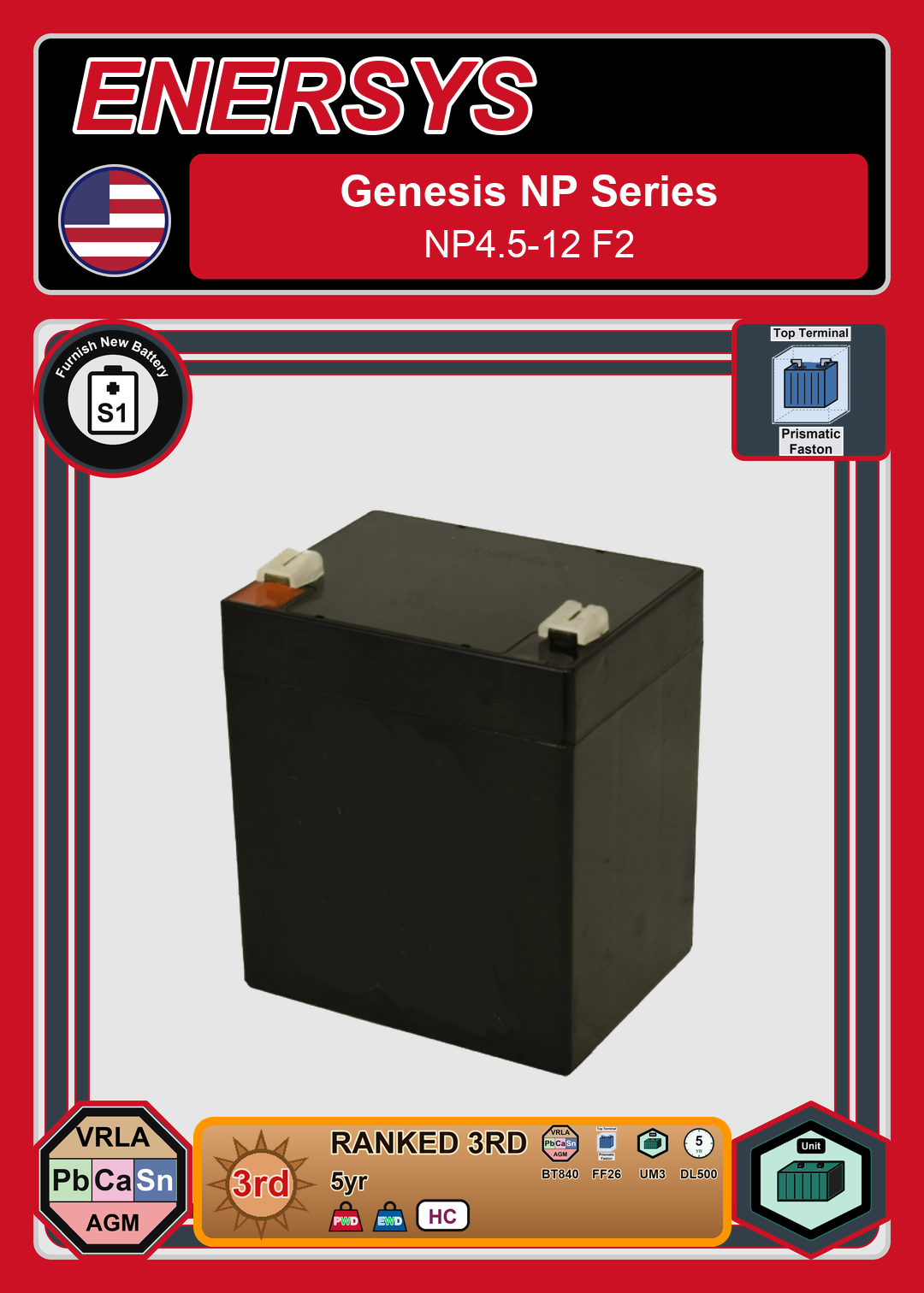 Furnish New Battery Enersys Genesis NP Series NP4 5 12 F2