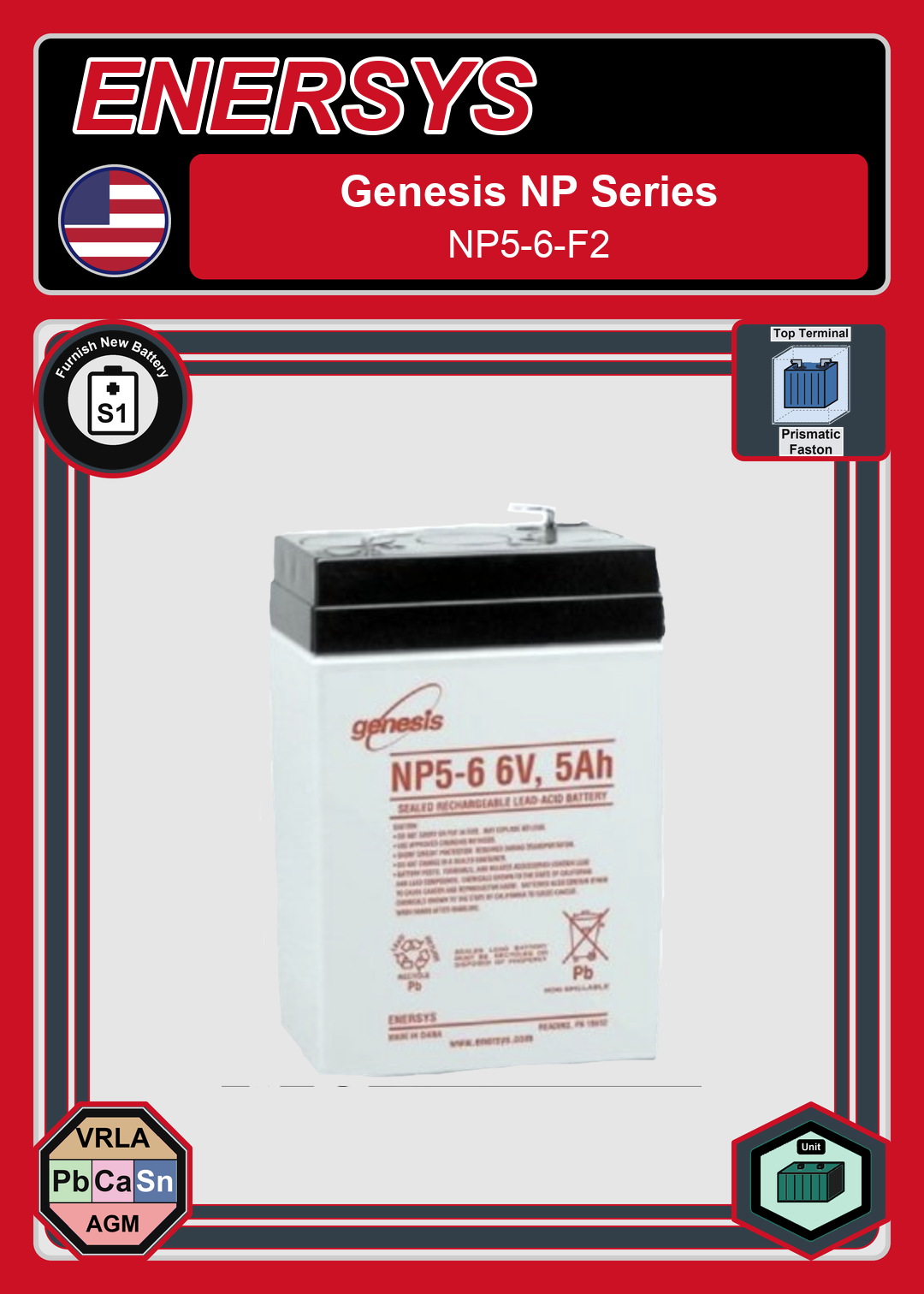 Furnish New Battery Enersys Genesis NP Series NP5 6 F2