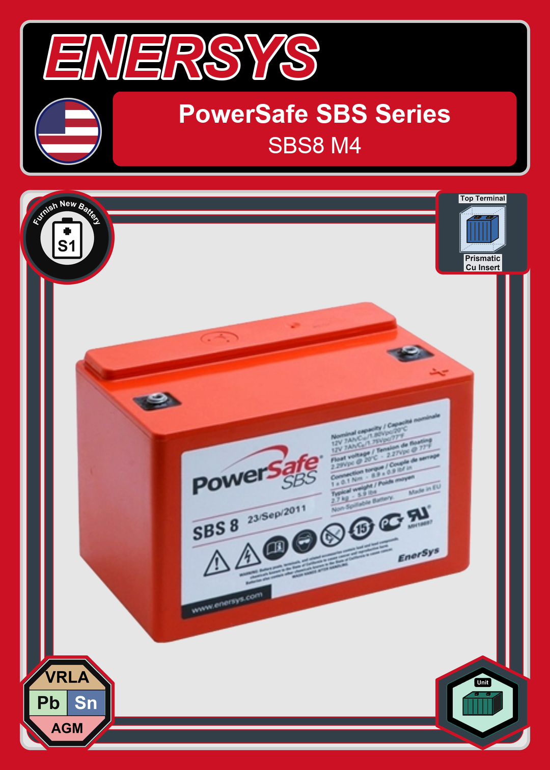 Furnish New Battery Enersys PowerSafe SBS Series SBS8 M4