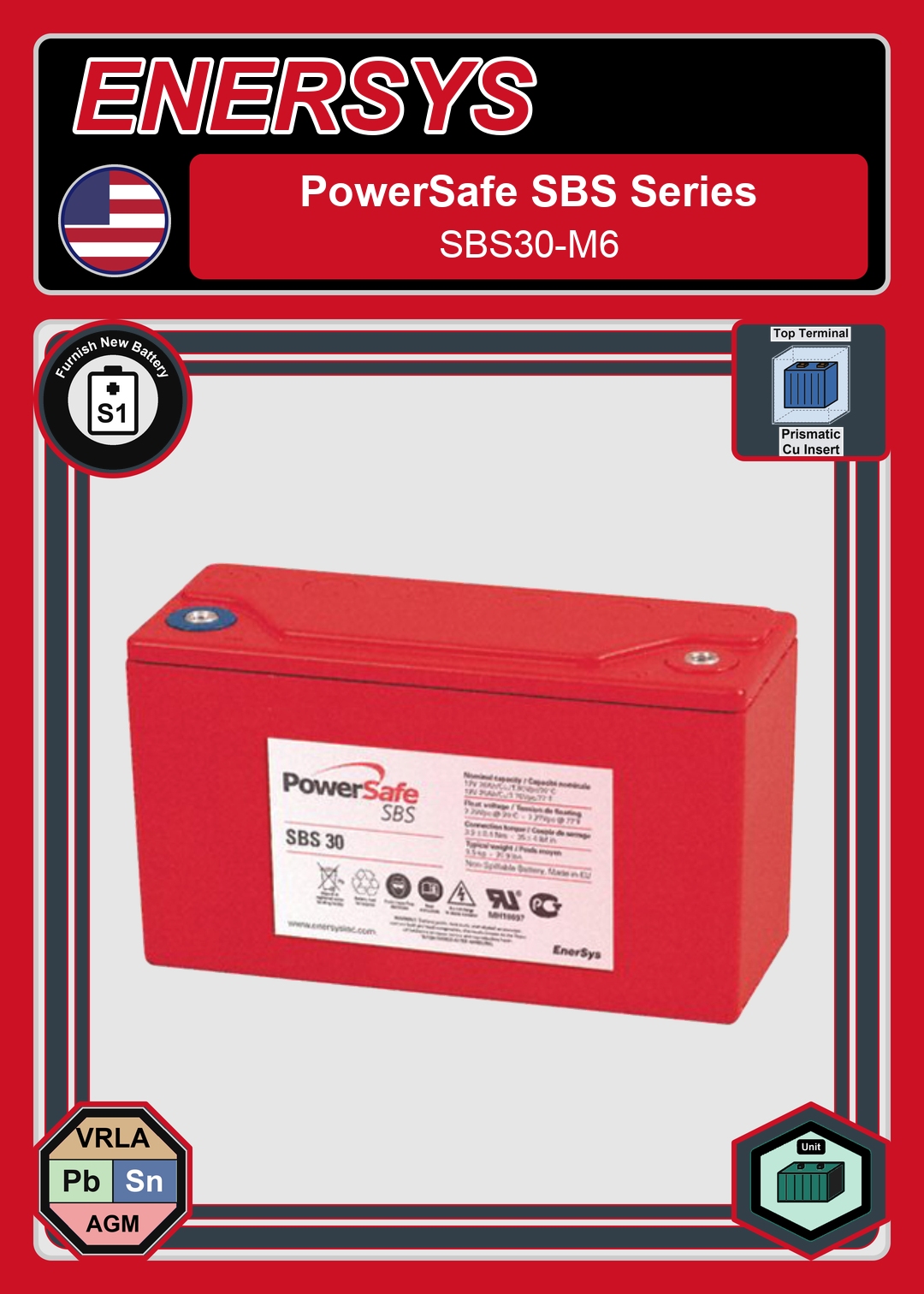 Furnish New Battery Enersys PowerSafe SBS Series SBS30 M6