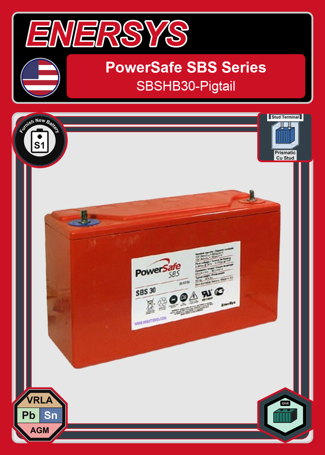 Furnish New Battery Enersys PowerSafe SBS Series SBSHB30 Pigtail